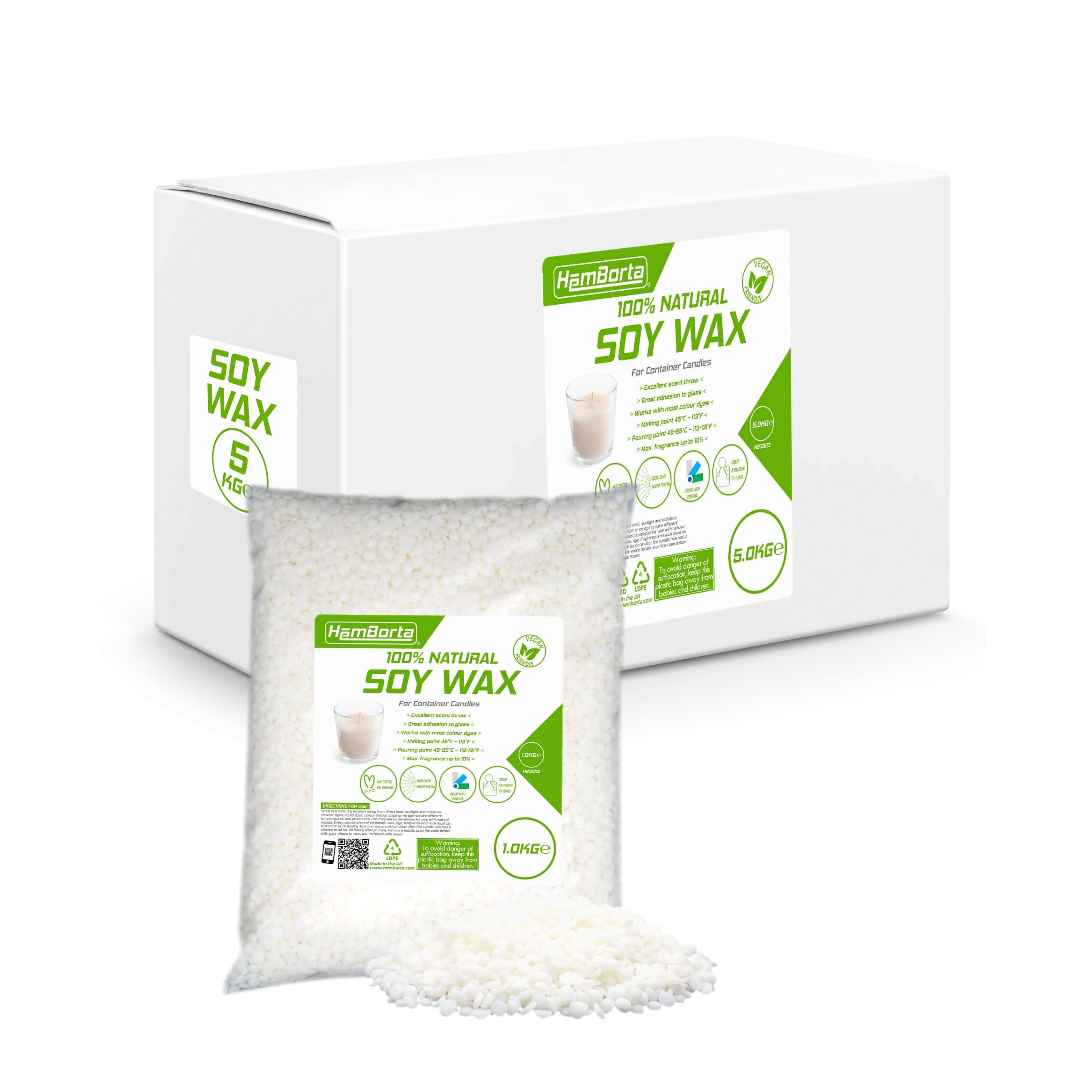 HemBorta 100% Natural Soy Wax 5kg for candle making, vegan friendly and biodegradable, ideal for container candles.