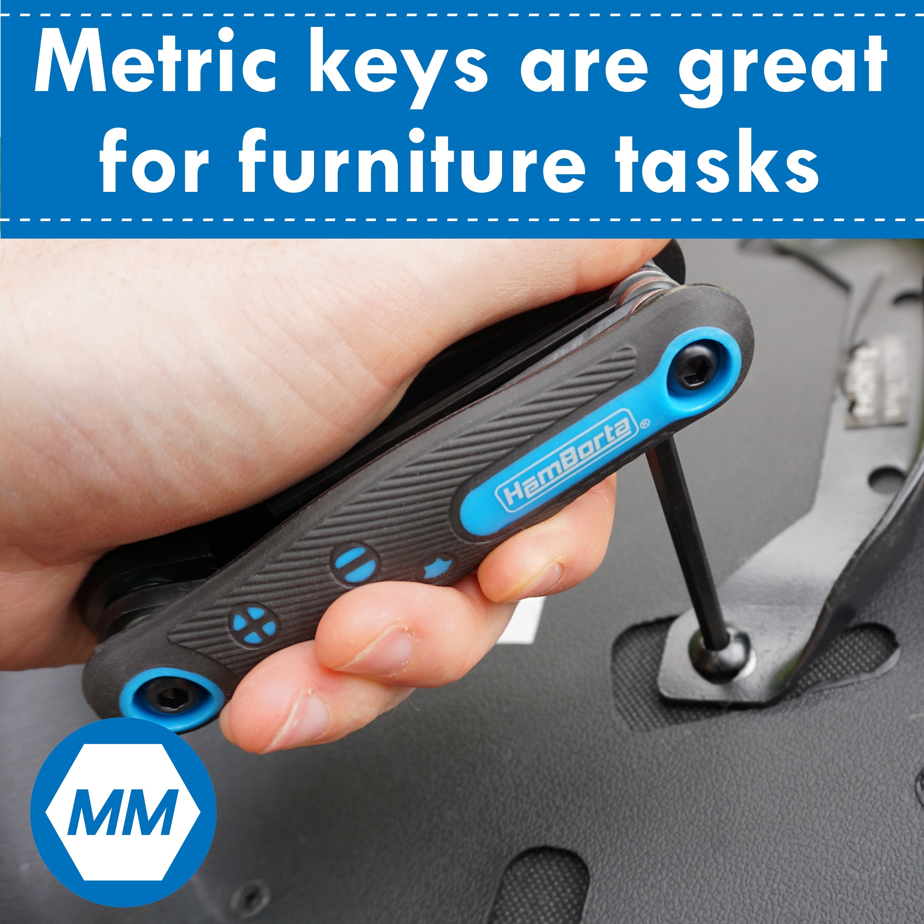 Metric folding Allen Key Set in use on office furniture