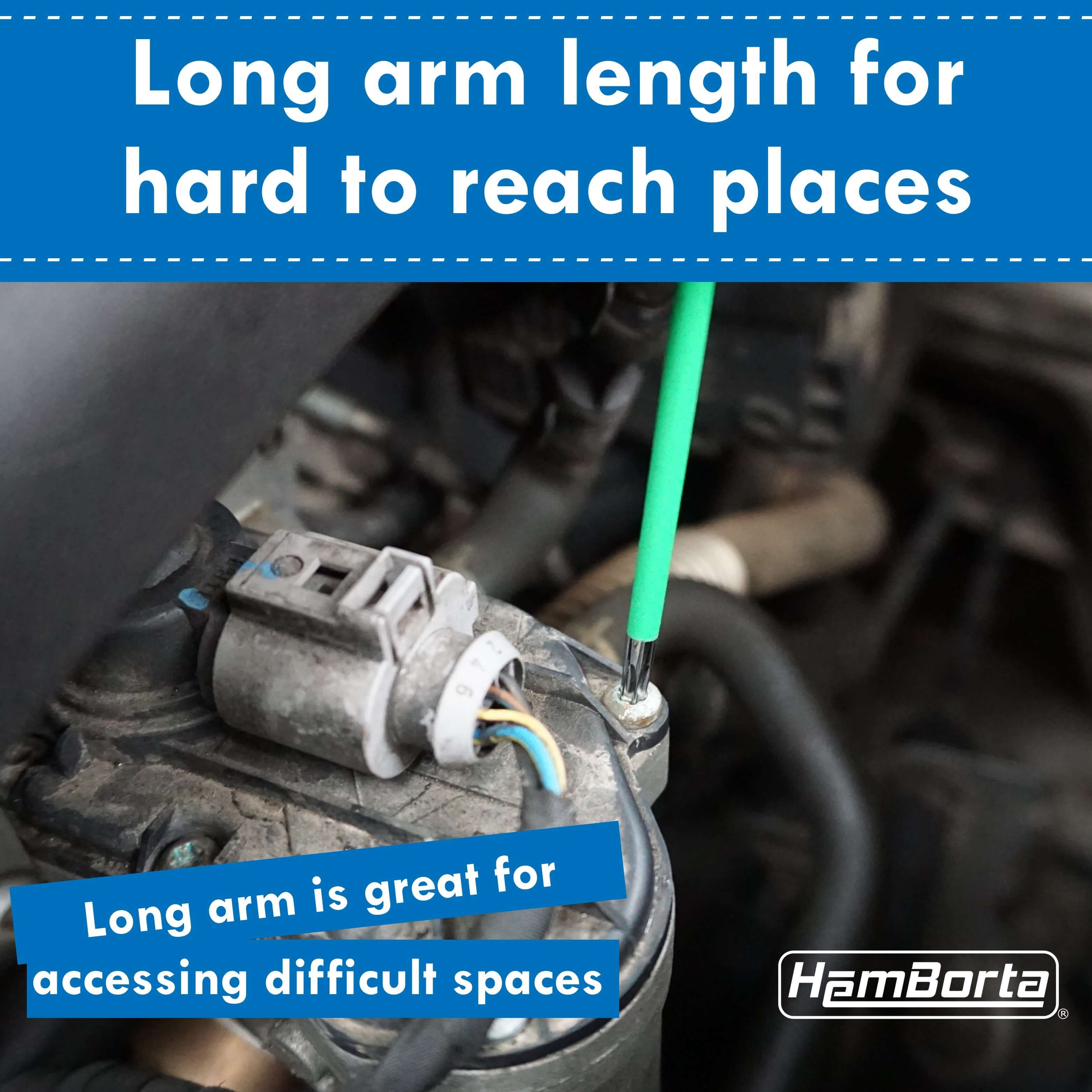 HemBorta Allen key set with long arm for accessing hard-to-reach areas in various applications.
