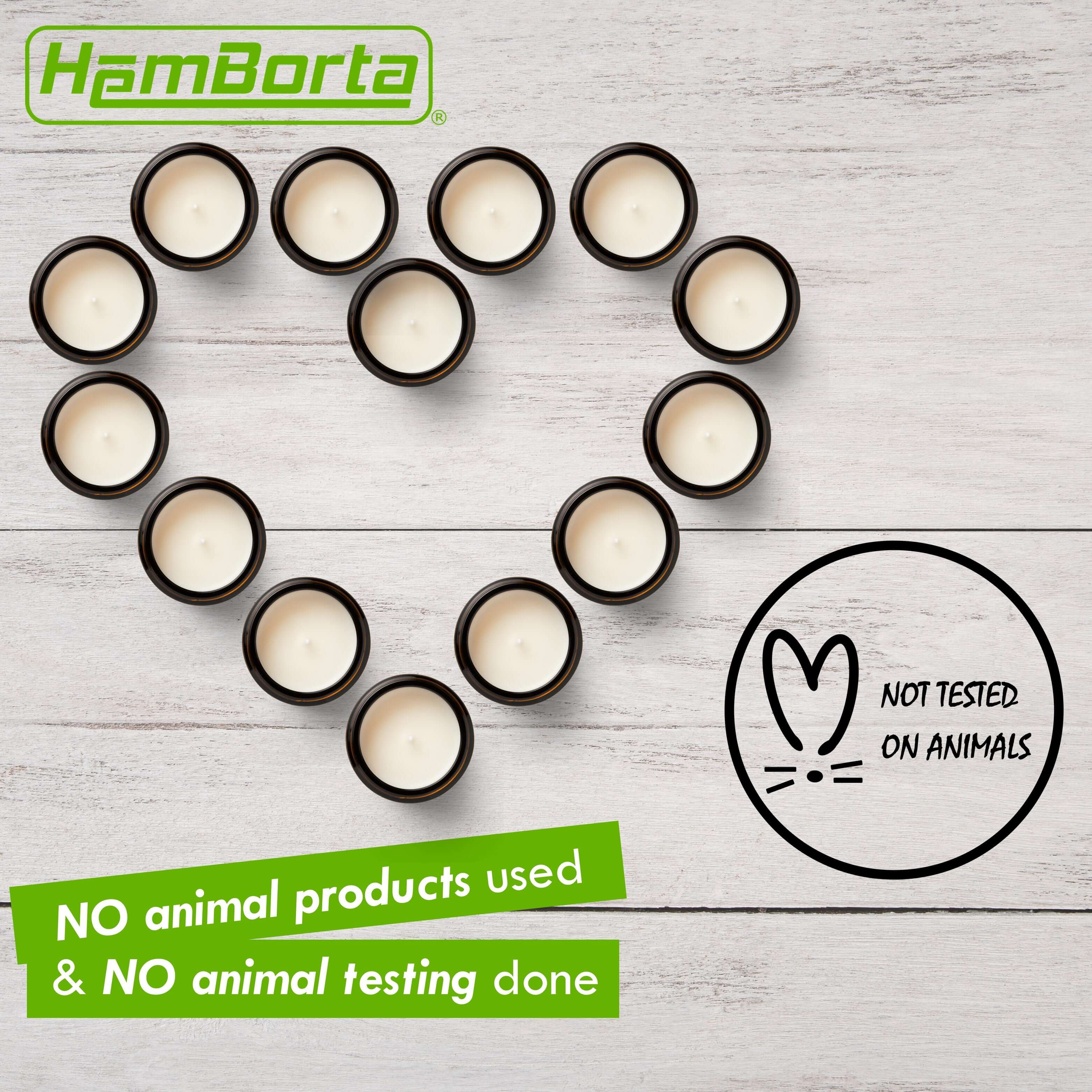 Heart made of soy wax candles, promoting vegan-friendly, cruelty-free products from HamBorta.
