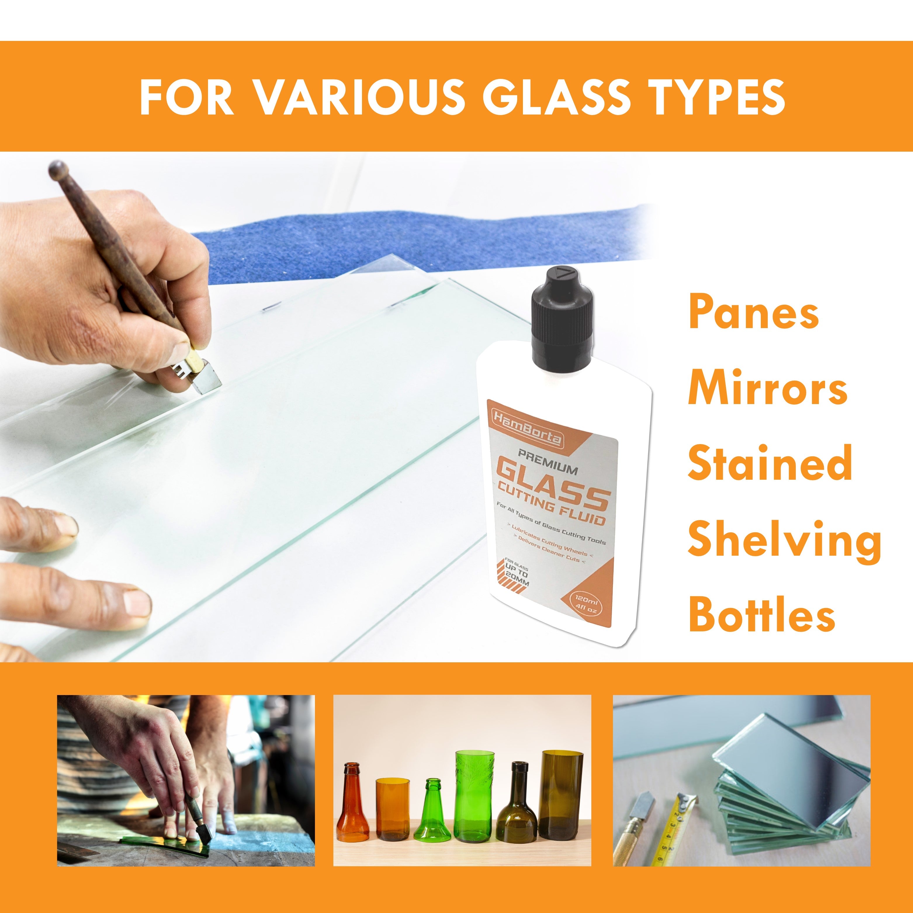 HemBorta Glass Cutter Oil 120ml 4 Fl Oz Fluid - Glass Cutting Oil for Glass Cutters & Bottle Cutters